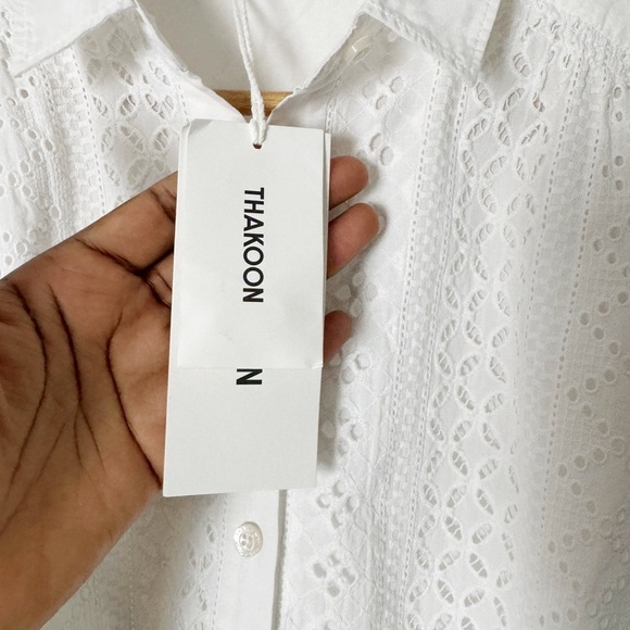 NWT Thakoon White Eyelet Lace Ruffled Hem Button Down Cotton Silk Mini Dress - Picture 5 of 6
